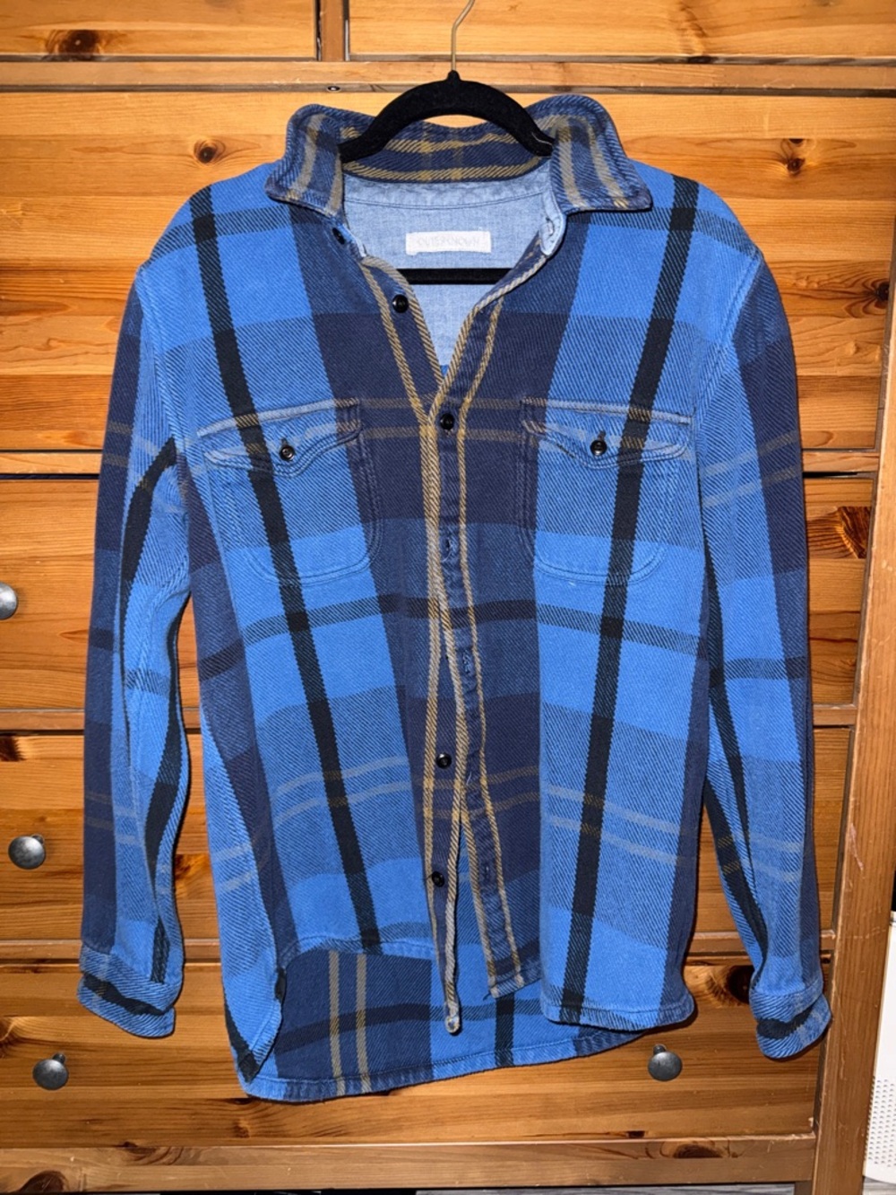 Outerknown Navy and Tan Plaid Shirt Jacket
